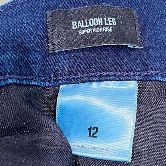 EXPRESS Super High Rise Balloon Leg Jeans Dark Wash Stretch Womens 12 - Picture 6 of 7